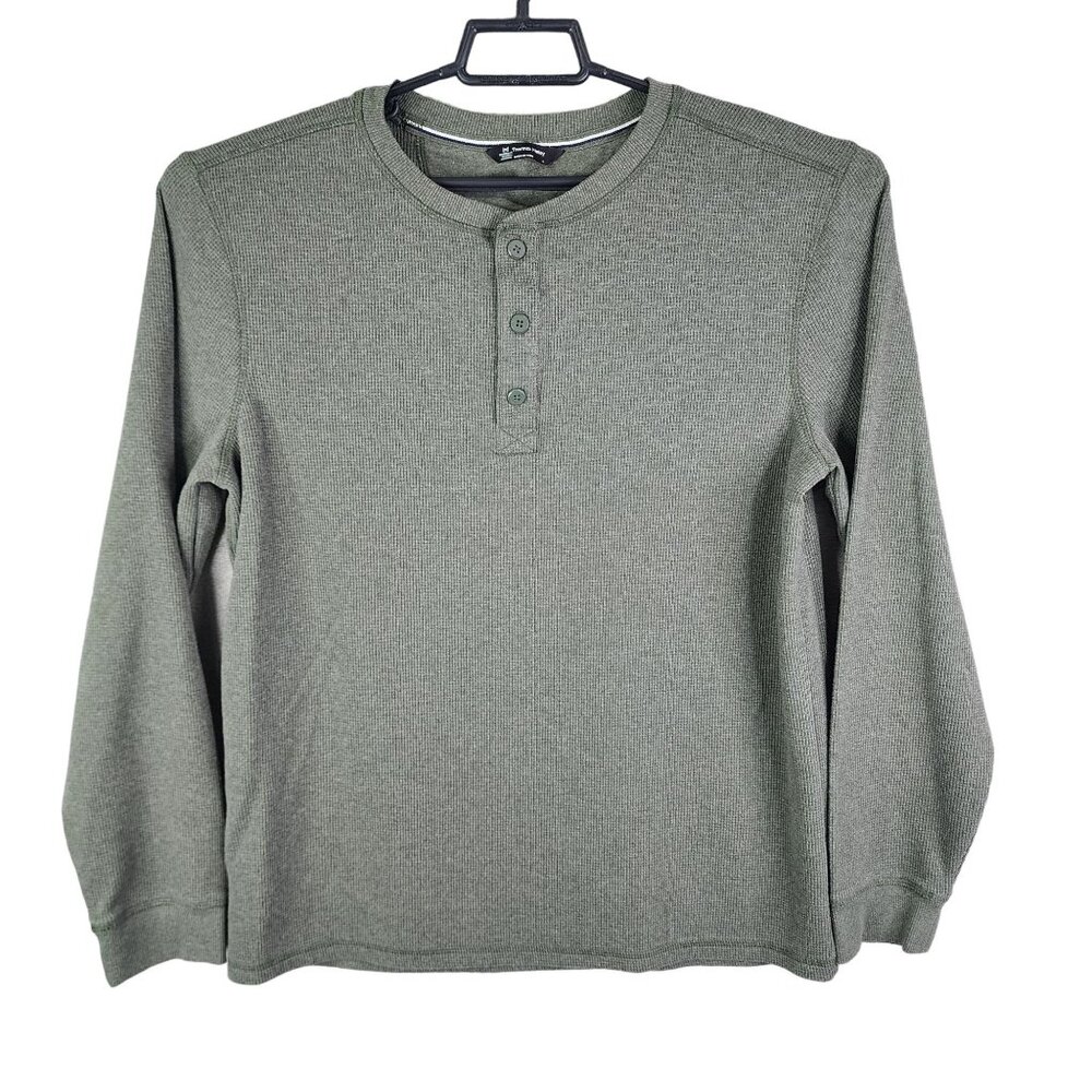 Mens Green Members Mark Thermal Henley Shirt Long Sleeve Size L